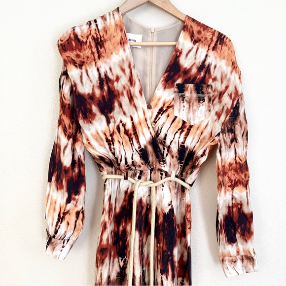 New NANUSHKA Jacques Tie Dye Belted Wide Leg Jumpsuit in Brown - Picture 9 of 13